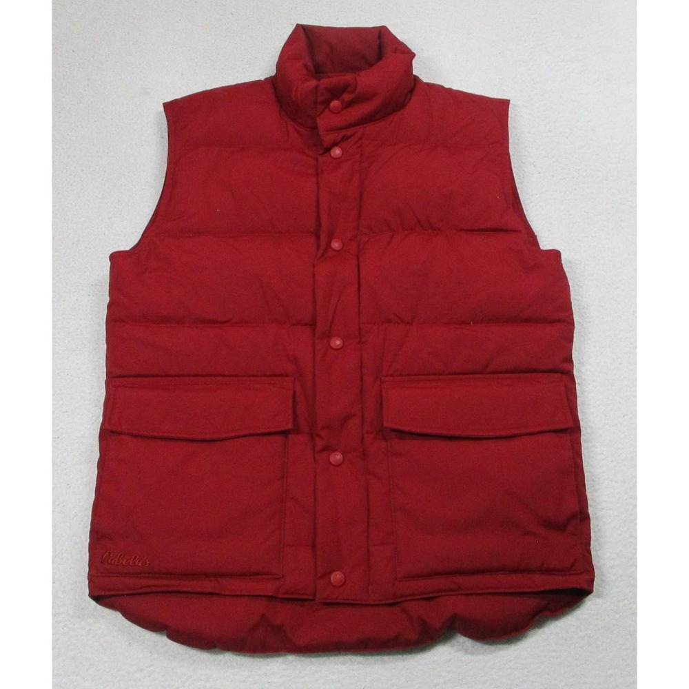 Cabela's Down‎ Vest Mens Small Red Goose Down 550 Fill Puffer Lined Outdoor